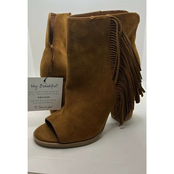 DV Dolce Vita Sz 6.5 Ankle Booties Fringe Peep Toe Womens - Picture 2 of 5